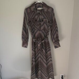 Elegant Long Sleeve Chevron Dress